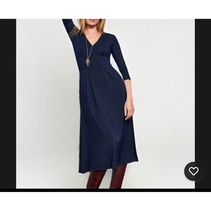 Boden Navy Metallic Dot Jersey Midi Dress Pockets Women's US 16